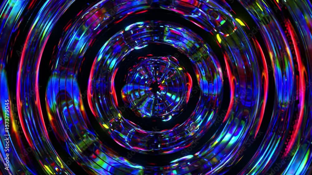 Poster colorful light patterns create a mesmerizing vortex, expanding and contracting in a seamless loop, p