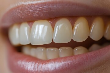 Close-Up of Healthy Smiling Teeth for Dental Care and Oral Hygiene Concepts