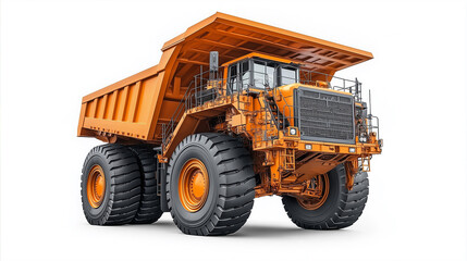 Fototapeta premium Large orange mining dump truck isolated on white studio background.