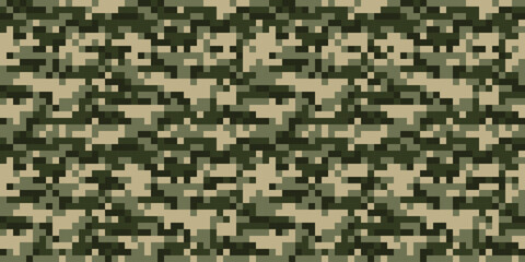 Pixel camouflage pattern. Green military pattern for army. Seamless pattern for textiles