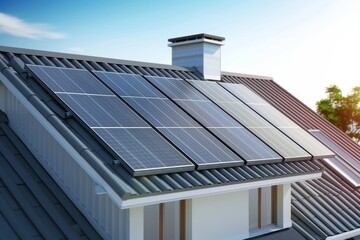 Obraz premium Installation of solar panels on the roof of modern houses