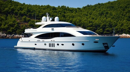 A luxurious private yacht with modern features floating on deep blue waters.