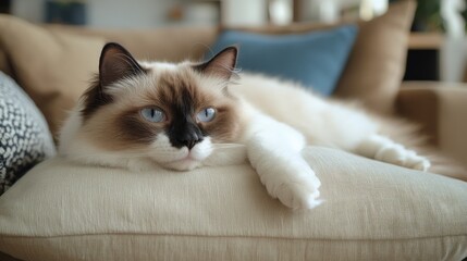 Serene Ragdoll Cat Relaxing on a Cozy Cushion