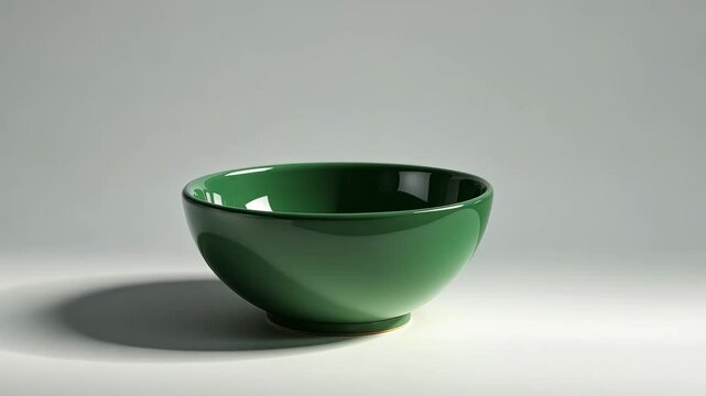 empty green ceramic bowl set against a white background