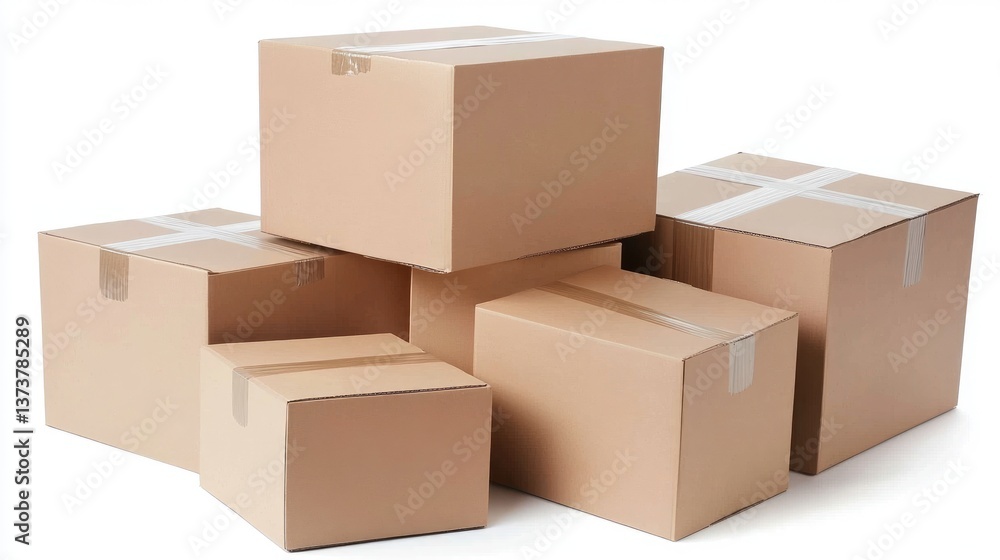 Poster a stack of neatly labeled cardboard boxes ready for shipment.