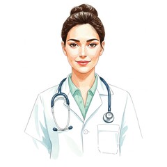 Fototapeta premium A digital illustration of a female doctor with a stethoscope and medical attire.