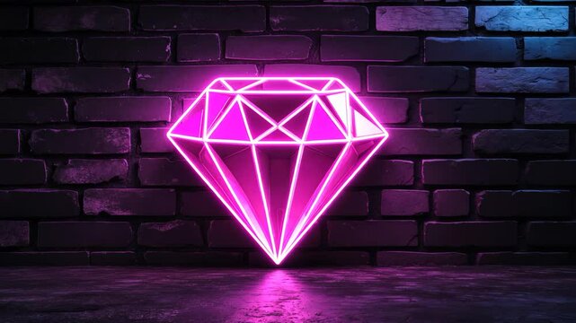 glowing neon sign in purple with diamond HD design