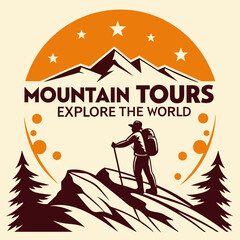 Mountain Tours: Explore the World, Hiking Adventure Logo Design