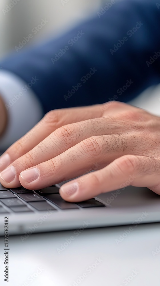 Poster a close-up of a hand typing on a laptop keyboard, suggesting productivity and the use of technology 