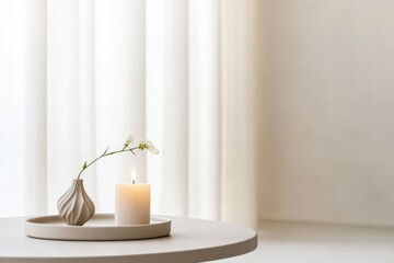 Minimalist decor featuring soft candlelight, delicate flower arr
