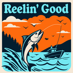 Reel Good Fishing: Tuna Jumping at Sunset, Ocean Boat Scene
