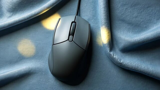 Gray computer mouse set against a blue background.