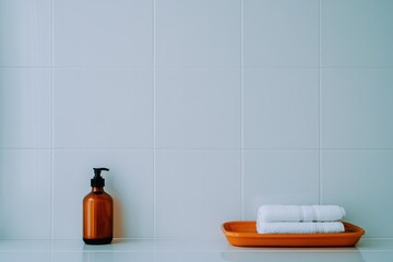Minimalist bathroom scene featuring elegant soap dispenser and n