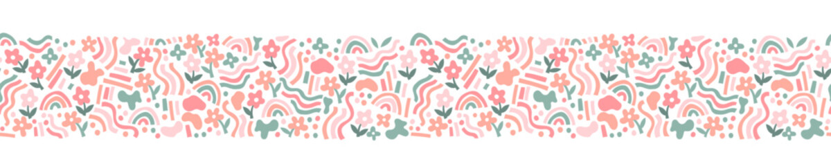 Cute hand drawn abstract seamless pattern with flowers and rainbows, great for textiles, wallpapers, wrapping - vector design