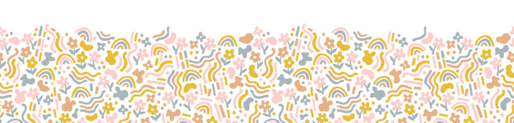 Cute hand drawn abstract seamless pattern with flowers and rainbows, great for textiles, wallpapers, wrapping - vector design