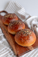 Freshly Baked Brioche Buns with Sesame