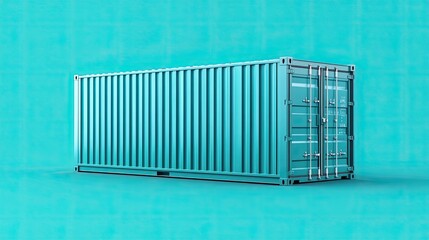 Bright turquoise shipping container on a vibrant background