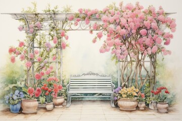 Garden painting garden architecture.