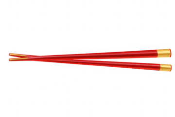 Red and Gold Chopsticks Crossed Asian Cuisine Utensils Isolated on Transparent Background