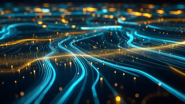 Tech - inspired Data Map with Flowing Lines