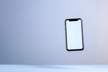 Floating smartphone against minimalistic background showcases mo