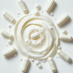 White capsules arranged in a circular pattern.