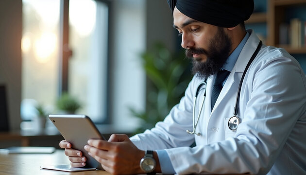 Doctor using tablet in modern office