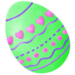 Easter Egg Green with Pink Hearts Cute drawing.