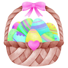 Basket of Easter Eggs with Pink Bow Cute drawing.