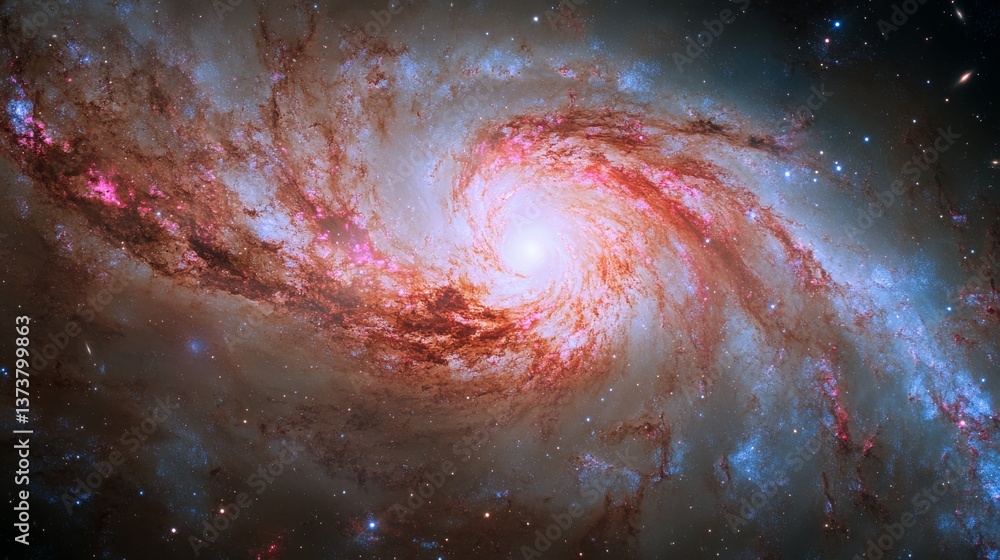 Poster an awe-inspiring spiral galaxy featuring bright star clusters and swirling cosmic dust. this image s