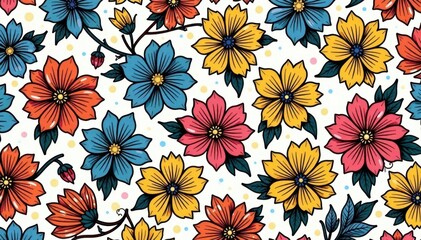 Intricate line art floral design, continuous repeat, flowers, modern, pattern