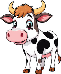 Cute cartoon a illustrator vector Cattle with a white backround