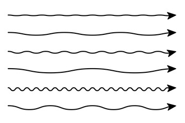 Set of long wavy, zigzag line vector arrows