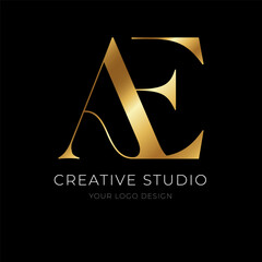 A & E initial logo design with gold color. A & E monogram for wedding