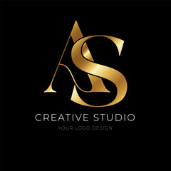 A & S initial logo design with gold color. A & S monogram for wedding