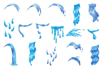 Fototapeta premium Cartoon tear drops icon set. Sorrow cry streams, tear blob or sweat drop. Crying fluid, falling blue water drops. Isolated set for sorrowful character weeping expression. Wet grief droplets