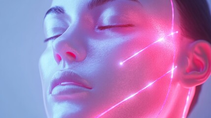 A serene and futuristic close-up of a woman. AI Generation