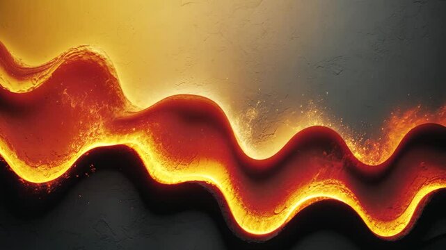 Fiery yellow, burnt orange, copper red, brown, gray, and black abstract backdrop. Color gradient and ombre. Rough, grainy, noisy, and grungy surface. Glowing light and shine. Template. Blank space.