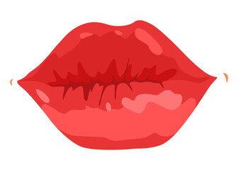 Red lip female. Woman expressed emotion, beauty concept. Modern flat design illustration
