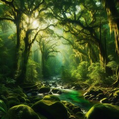 The Emerald Canopy of the Whispering Rivers A dense ancient rain