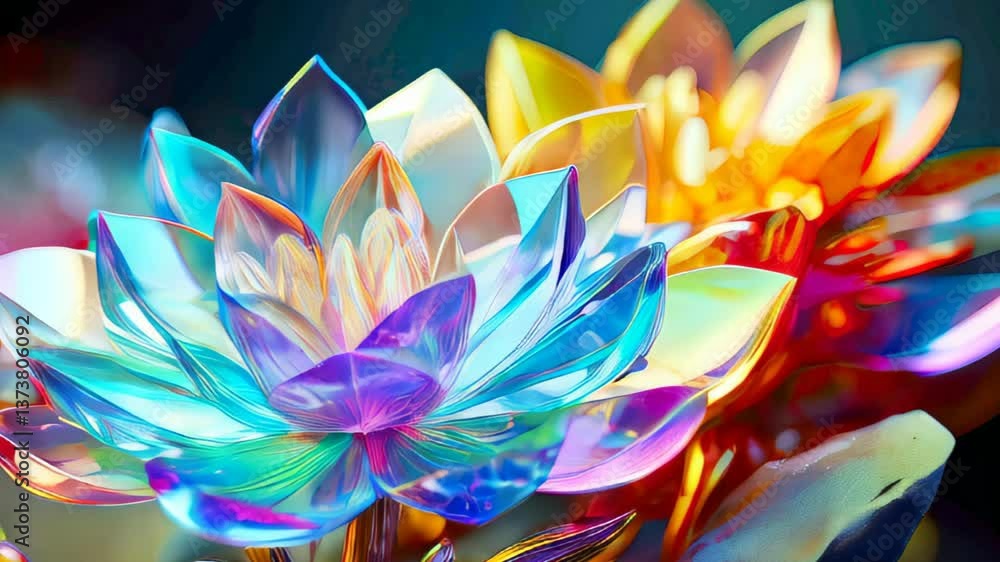 Poster mesmerizing abstract flower crystal shines in vibrant colors and intricate designs