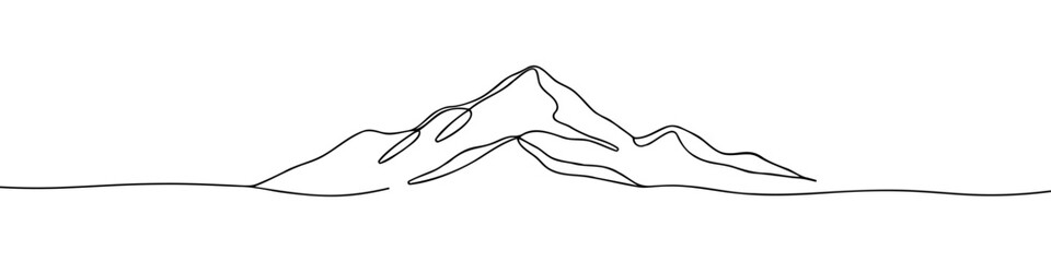 Mountains continuous one line drawing. Mountain sign in simple linear style. Vector illustration.