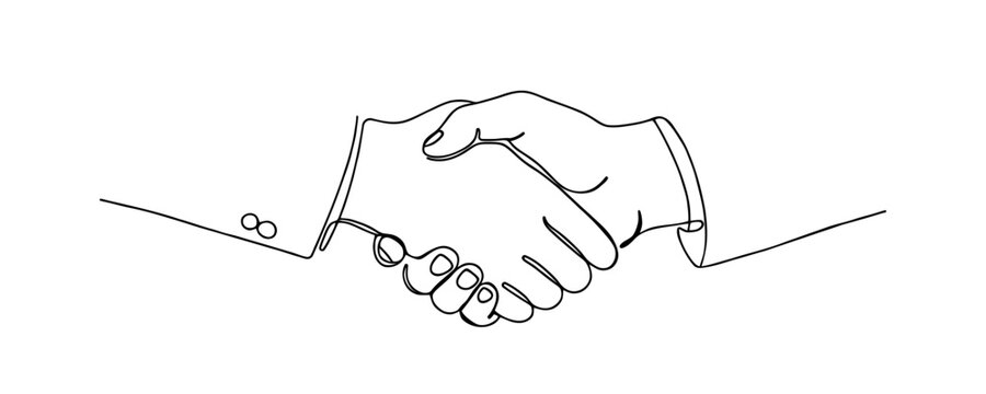 Handshake continuous one line drawing. Business agreement concept in simple linear style. Vector illustration.