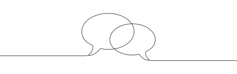 Speech bubbles continuous one line drawing. Dialogue, chat sign in simple linear style. Vector illustration.