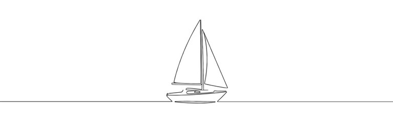 Sailboat continuous one line drawing. Sea boat, yacht in simple linear style. Vector illustration.