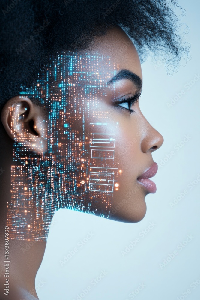Poster exploring the intersection of technology and beauty with artificial intelligence in daily life encou