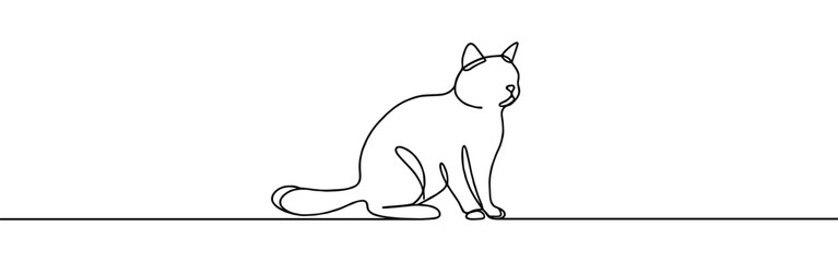 Cat continuous one line drawing. Kitty sitting in simple linear style. Vector illustration.