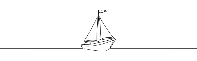 Sailboat continuous one line drawing. Sea boat, yacht in simple linear style. Vector illustration.