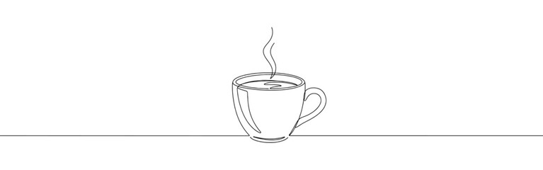 Coffee cup continuous one line drawing. Cup of Tea in simple linear style. Vector illustration.