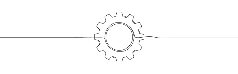 Gear continuous one line drawing. Cogwheel, setting, progress or construction concept. Vector illustration.